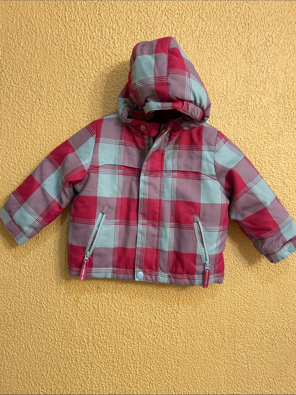 Cat & Jack Pink and Light Blue Plaid Puffer Jacket